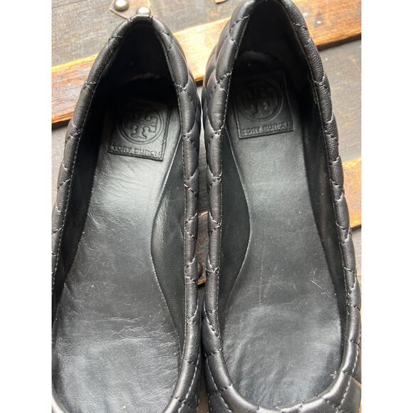 Tory Burch Black & Gold Quilted Ballet Flats Women's Size 10 Old Money Luxury - Picture 3 of 11